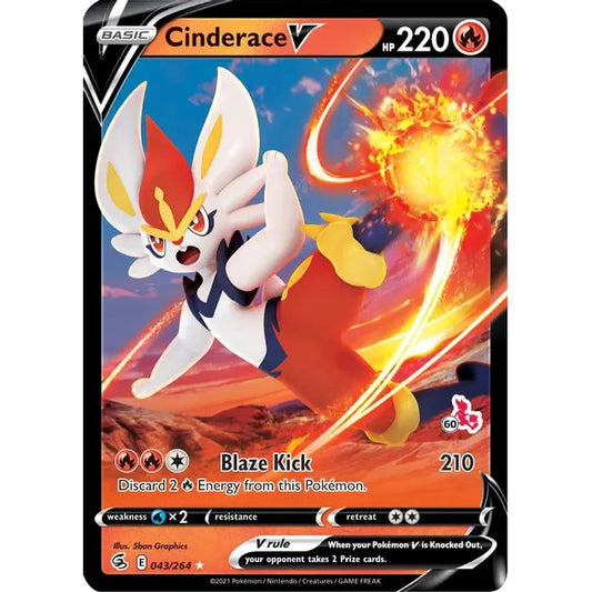 Cinderace V - 043/264 (#60 Cinderace Stamped) - Battle Academy 2022 (BA22)