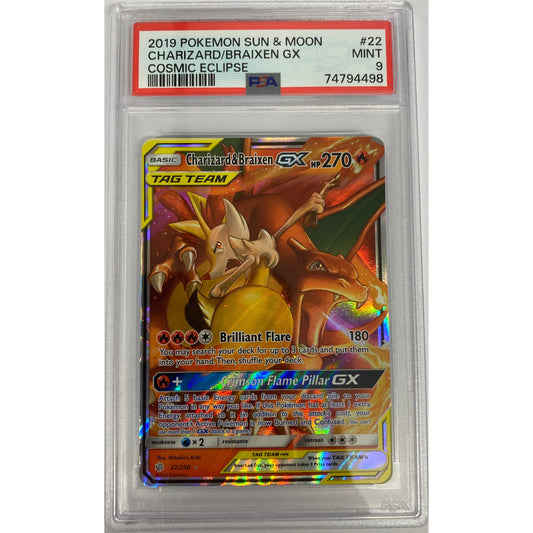 Charizard & Braixen GX - SM - Cosmic Eclipse (SM12) - PSA 9